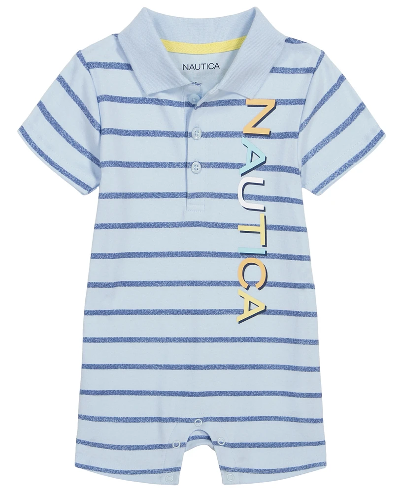 Nautica Baby Boys Short Sleeve Knit Polo Striped Romper