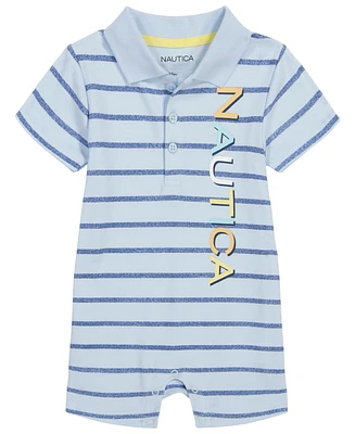 Nautica Baby Boys Short Sleeve Knit Polo Striped Romper