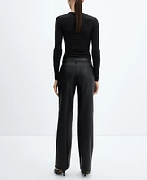 Mango Women's Leather Effect High Waist Pant