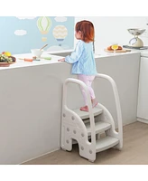 Slickblue Kids 3-Step Stool with Safety Handles and Non-slip Pedals