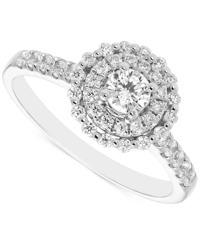 Diamond Double Halo Engagement Ring (5/8 ct. t.w.) in 14k White Gold