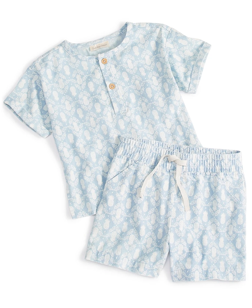 First Impressions Baby Boys Pineapple Stamps Printed Henley & Shorts, 2 Piece Set, Created for Macy's