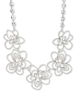 Givenchy Silver-Tone Pave & Crystal Flower Statement Necklace, 16" + 3" extender