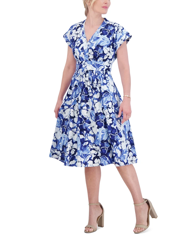 Jessica Howard Petite Cotton Poplin Floral Fit & Flare Dress