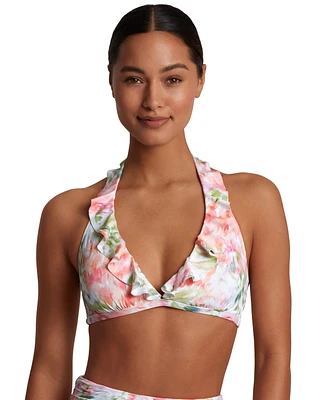Lauren Ralph Women's Ruffled Floral-Print Bikini Top