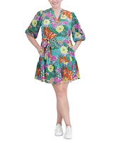 Jessica Howard Plus Printed Balloon-Sleeve Dress