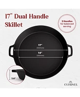 Cuisinel Cast Iron Skillet + Chainmail Scrubber - 17"-Inch Dual Handle Braiser Frying Pan