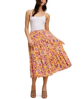 John Paul Richard Printed Tiered Midi Skirt Multi Tropical Print