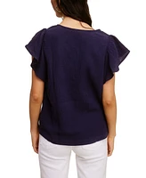 John Paul Richard Cotton Gauze Ruffle Flutter Sleeve Top