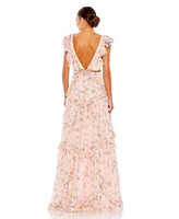 Mac Duggal Women's Ieena Ruffled Floral Print Cap Sleeve Gown