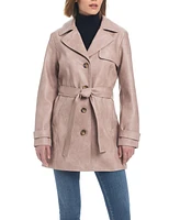 Sanctuary Women's Faux Leather Single-Breasted Fitted Trench Coat