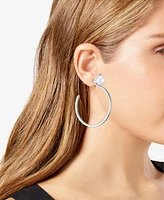 T Tahari Silver-Tone Imitation Pearl Open C Hoop Earrings