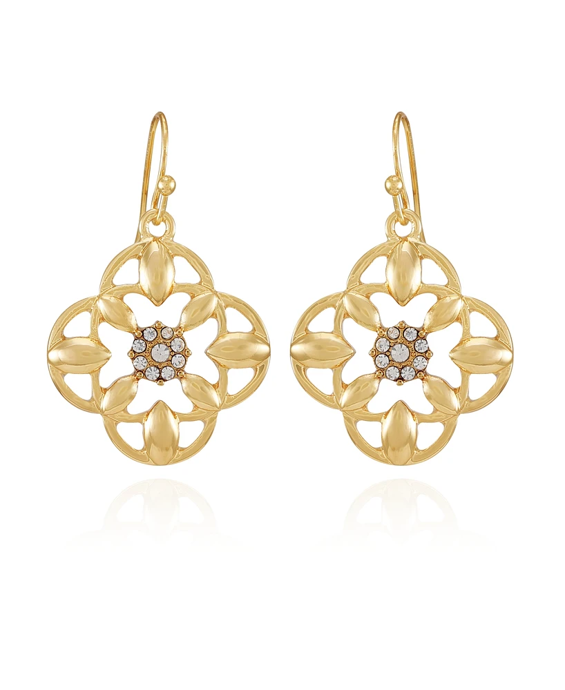 T Tahari Gold-Tone Glass Stone Drop Earrings