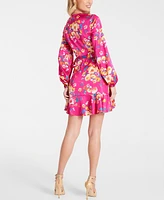 Guess Women's Long-Sleeve Floral Wrap Dress