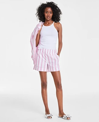 On 34th Women's Cotton Wide Stripe Pull-On Shorts, Created for Macy's