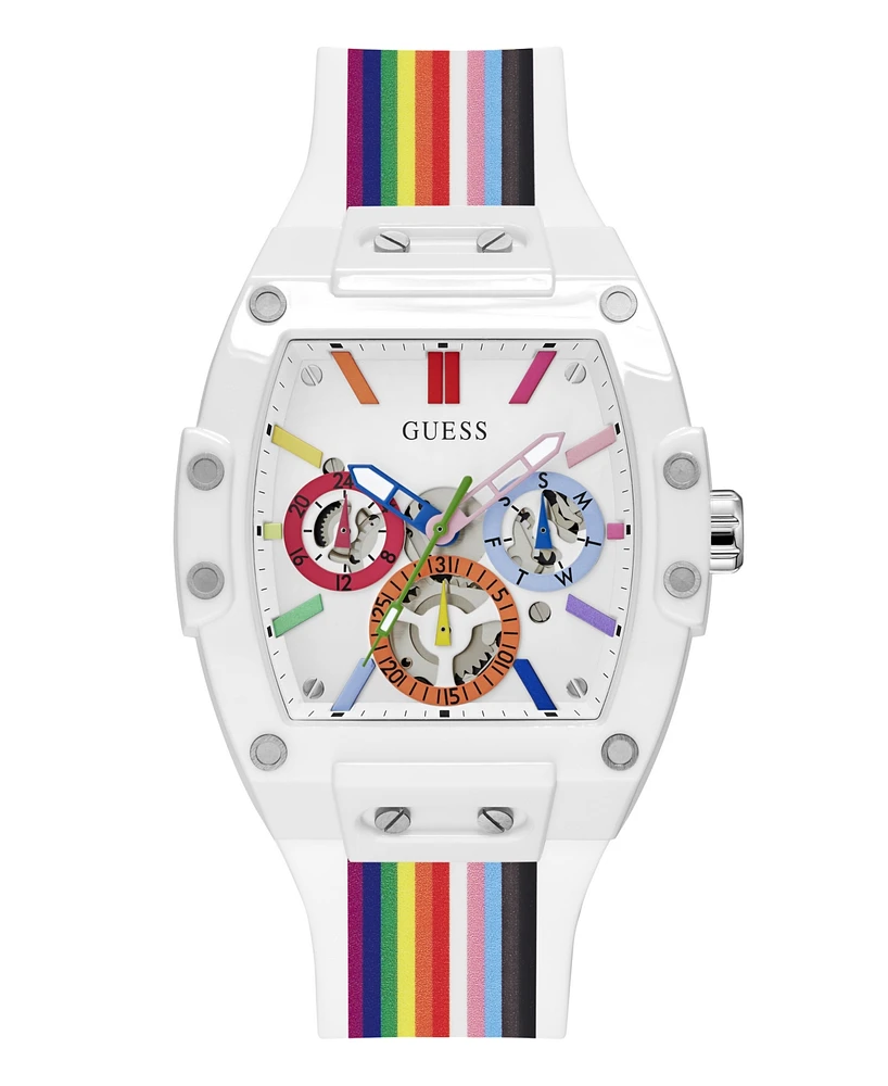 Guess Men's Multi-Function Rainbow Silicone Watch, 42mm