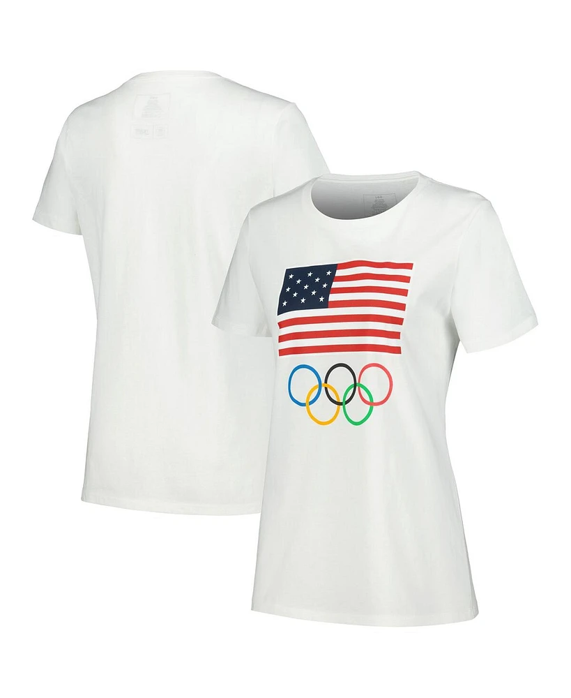 Women's White Team Usa Flag Five Rings T-shirt