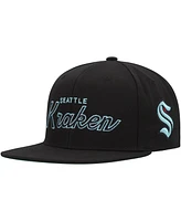 Men's Mitchell & Ness Black Seattle Kraken Core Team Script 2.0 Snapback Hat