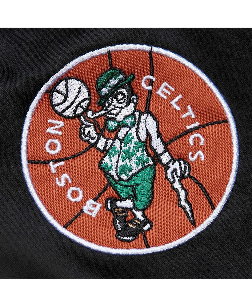 Men's Mitchell & Ness Black Boston Celtics Big and Tall Hardwood Classics Wordmark Satin Raglan Full-Zip Jacket