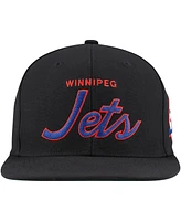 Men's Mitchell & Ness Black Winnipeg Jets Core Team Script 2.0 Snapback Hat