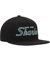 Men's Mitchell & Ness Black San Jose Sharks Core Team Script 2.0 Snapback Hat