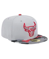 Men's New Era Gray Chicago Bulls Active Color Camo Visor 59FIFTY Fitted Hat