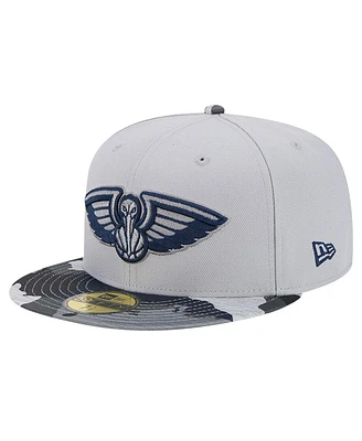 Men's New Era Gray Orleans Pelicans Active Color Camo Visor 59FIFTY Fitted Hat