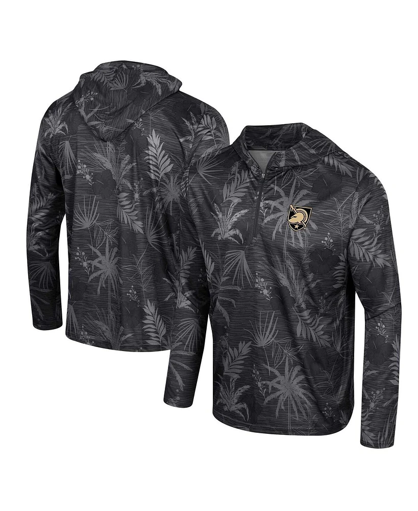 Men's Colosseum Black Army Knights Palms Printed Lightweight Quarter-Zip Hooded Top