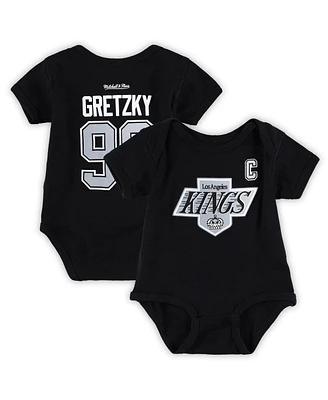 Baby Boys and Girls Mitchell & Ness Wayne Gretzky Black Los Angeles Kings Captain Patch Name Number Bodysuit