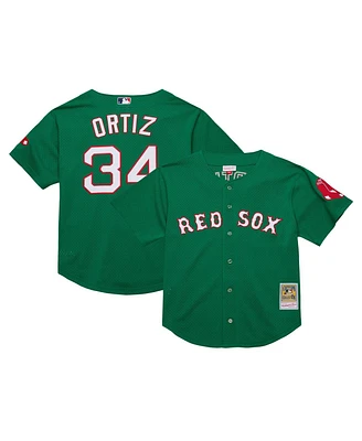Men's Mitchell & Ness David Ortiz Kelly Green Boston Red Sox Cooperstown Collection Mesh Batting Practice Jersey
