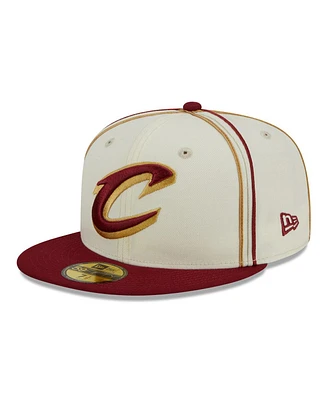 Men's New Era Cream, Wine Cleveland Cavaliers Piping 2-Tone 59FIFTY Fitted Hat