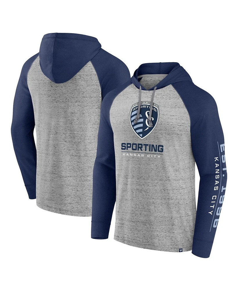 Men's Fanatics Steel Sporting Kansas City Deflection Raglan Pullover Hoodie