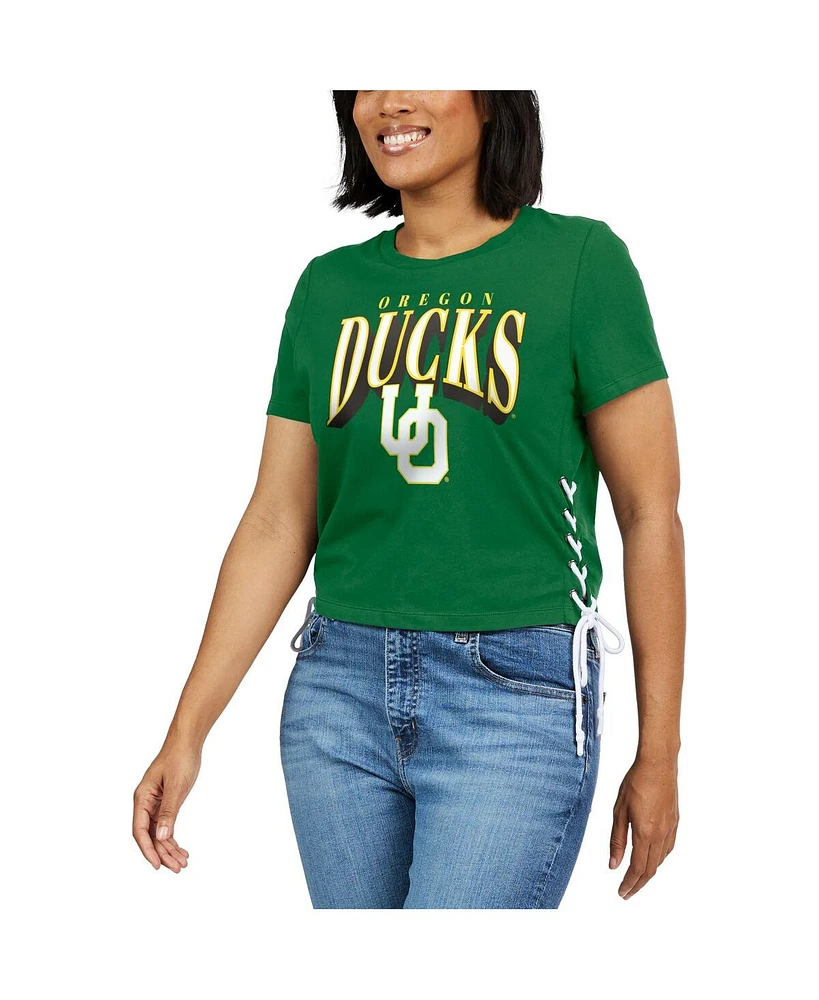 Women's Wear by Erin Andrews Green Oregon Ducks Side Lace-Up Modest Crop T-shirt