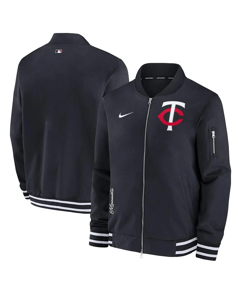 Men's Nike Navy Minnesota Twins Authentic Collection Full-Zip Bomber Jacket