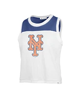 Women's '47 Brand White Distressed New York Mets Premier Zoey Waist Length Tank Top