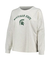 Women's Profile Oatmeal Michigan State Spartans Plus Distressed Arch Over Logo Neutral Boxy Pullover Sweatshirt