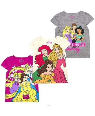Toddler Boys and Girls Gray, Cream, Pink Disney Princess Graphic 3-Pack T-shirt Set