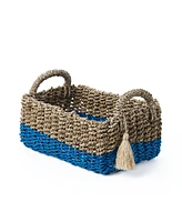 Baum 2 Piece Large Rectangular Sea Grass and Raffia Bins Set with Ear Handles and Single Tassel