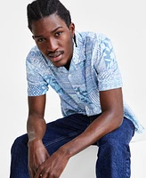 Sun + Stone Men's Cooper Short Sleeve Button-Front Ikat Patchwork Shirt, Created for Macy's