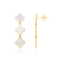 The Lovery Mother of Pearl Clover Dangle Earrings 14K Gold 1.25 inches