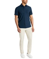 Kenneth Cole Men's Slim Fit Short-Sleeve Mixed Media Sport Shirt