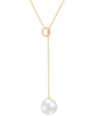 Honora Cultured Ming Pearl (13mm) & Diamond (1/10 ct. t.w.) 20" Lariat Necklace in 14k Gold