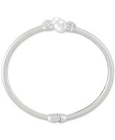 Cultured Freshwater Pearl (7-1/2mm) & Lab-Created White Sapphire (1/4 ct. t.w.) Bypass Bangle Bracelet in Sterling Silver