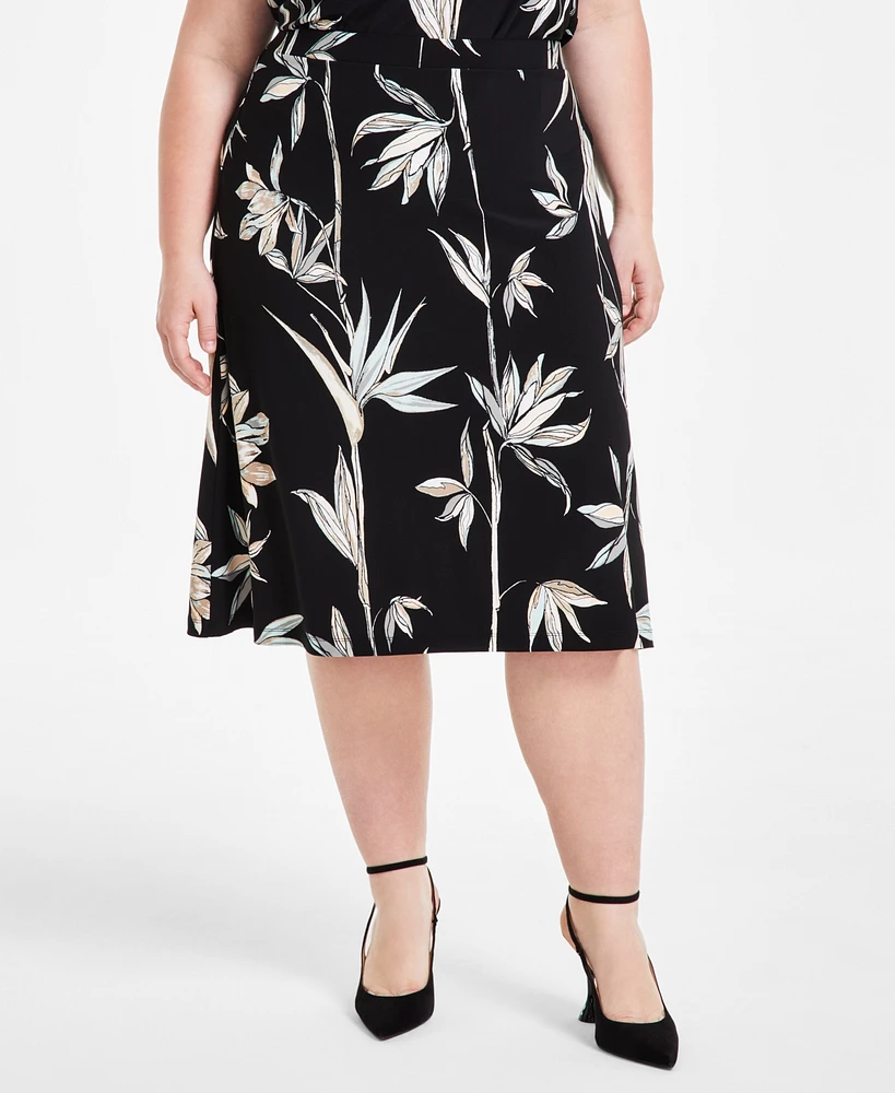 Kasper Plus Printed Flared Midi Skirt