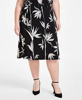 Kasper Plus Printed Flared Midi Skirt