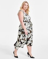 Kasper Plus Rhonda Printed Tie-Waist Fit & Flare Dress