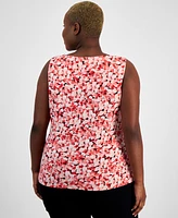 Anne Klein Plus Printed Scoop-Neck Sleeveless Top, Created for Macy's