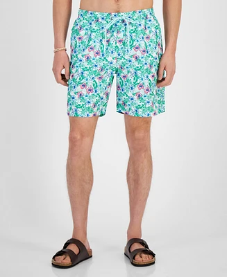 Club Room Men's Libra Quick-Dry Floral 7" Swim Trunks, Created for Macy's