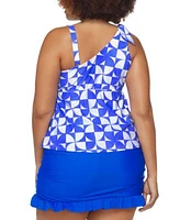 Raisins Curve Trendy Plus Size Marita One Shoulder Tankini Top Echo Tummy Control Full Coverage Swim Skirt