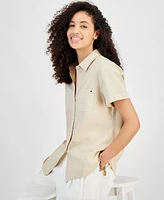 Tommy Hilfiger Women's Linen-Blend Short-Sleeve Button-Front Shirt